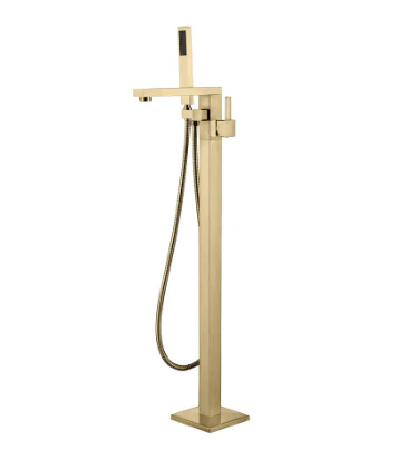 Jade Bath Kimmi Brushed Gold Floor-Mounted Tub Filler with Hand Shower - Image 2