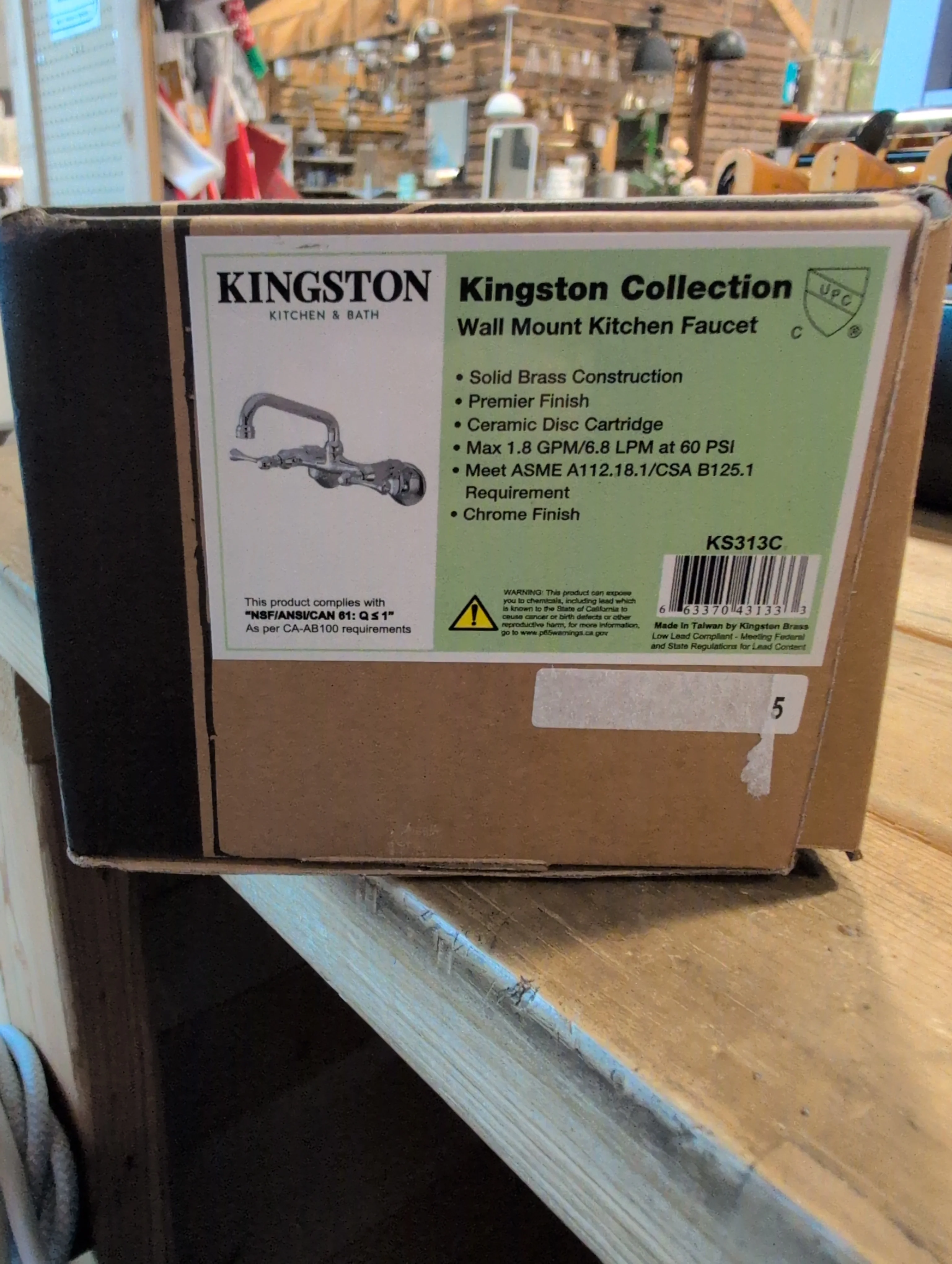 Kingston KS313C Double-Handle 2-Hole Wall-Mount Bridge Kitchen Faucet, Polished Chrome (New) - Image 3