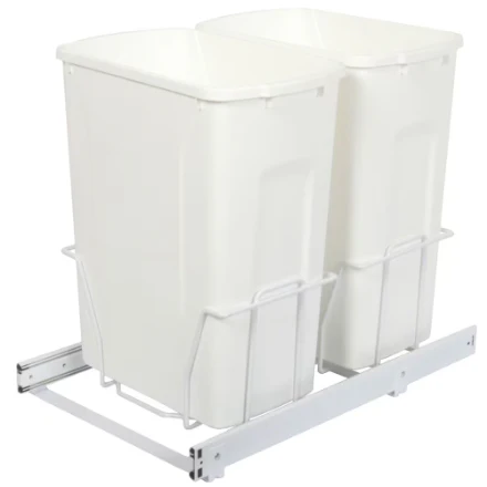 Knape & Vogt PSW15-2-35WH Trash Can, Double, Bottom Mounted, 35 Quart, Steel, White (New)