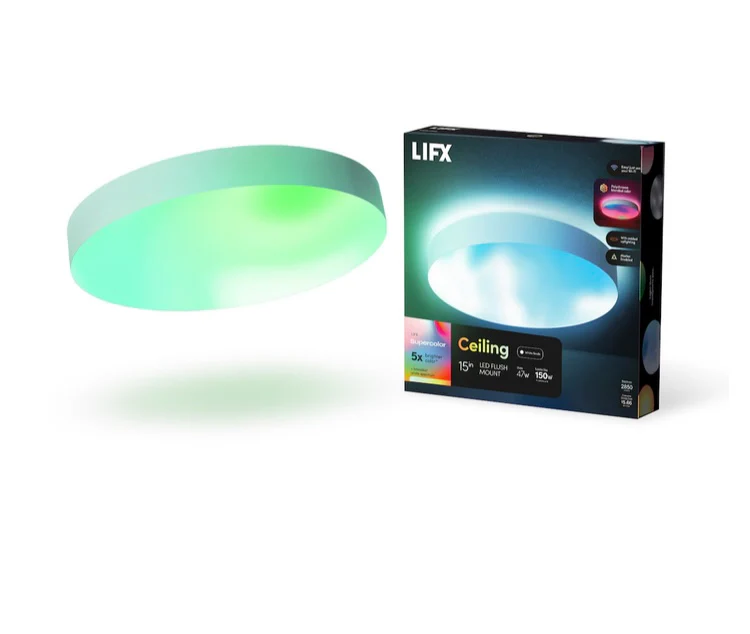 LIFX 15 inch. White Indoor Integrated LED Flush Mount Multi-Color Smart Wi-Fi Dimmable Ceiling Light