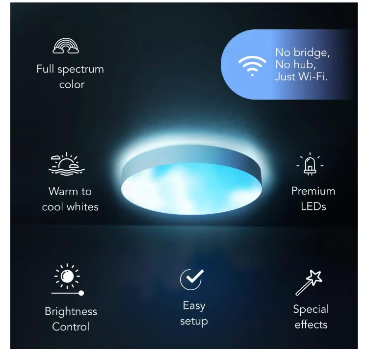 LIFX 15 inch. White Indoor Integrated LED Flush Mount Multi-Color Smart Wi-Fi Dimmable Ceiling Light - Image 2