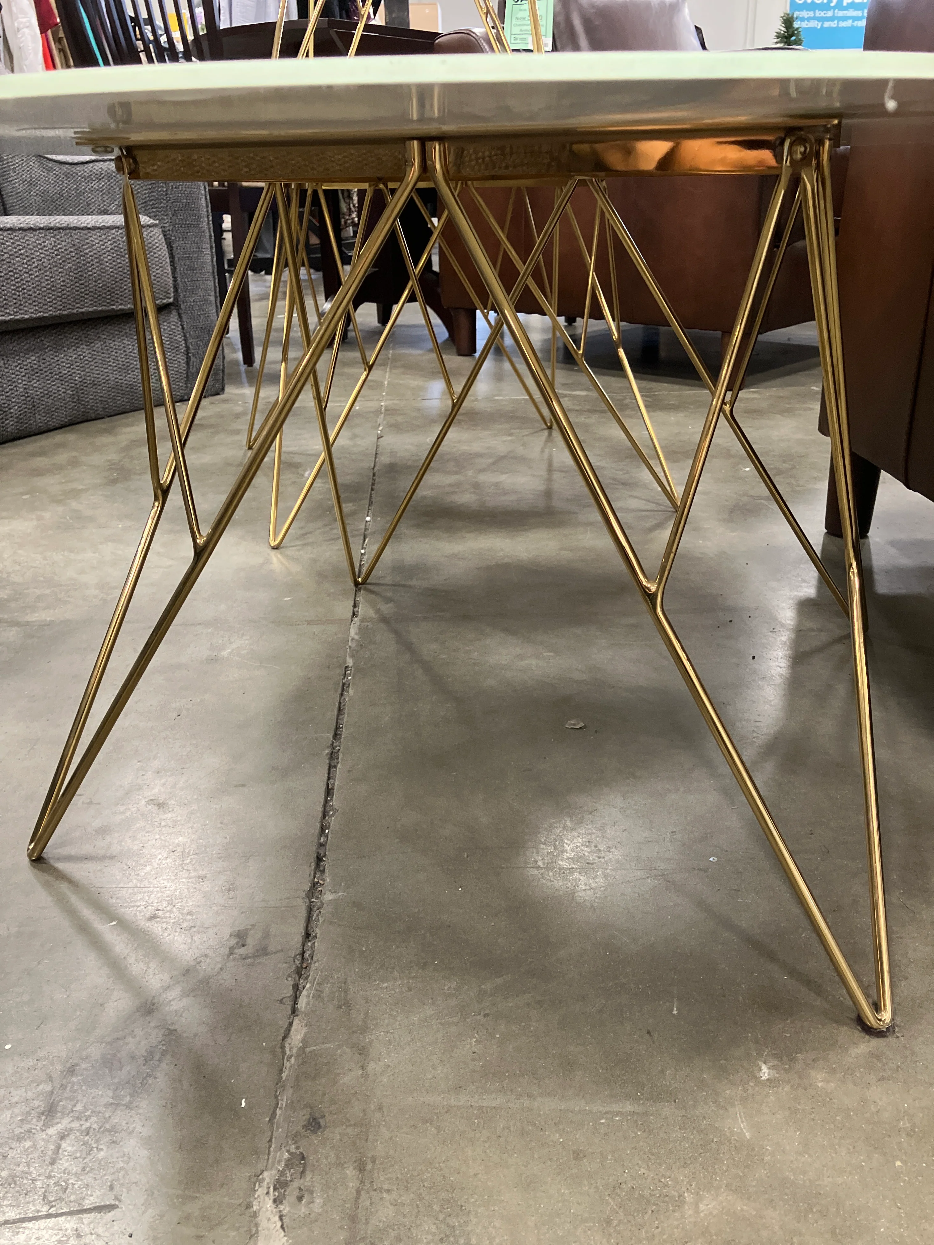 Light Green “Marble” Coffee Table with Gold Base - Image 3