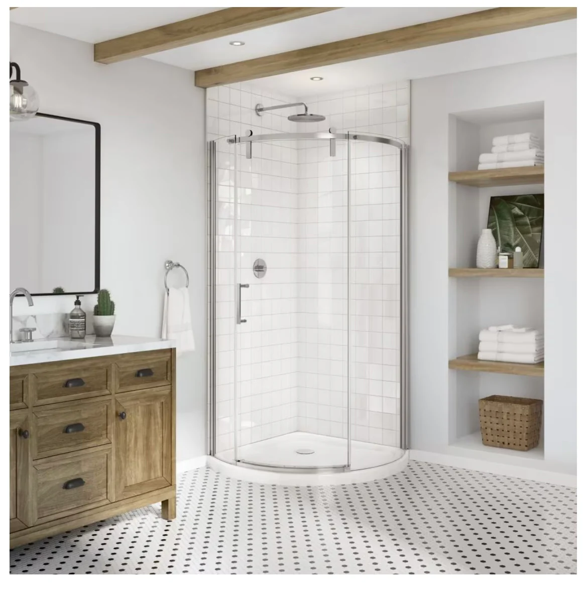 MAAX Outback Round 36W x 36L x 75.6H Frameless Sliding Shower Door, Right Hand Opening in Chrome & Clear Glass (new)