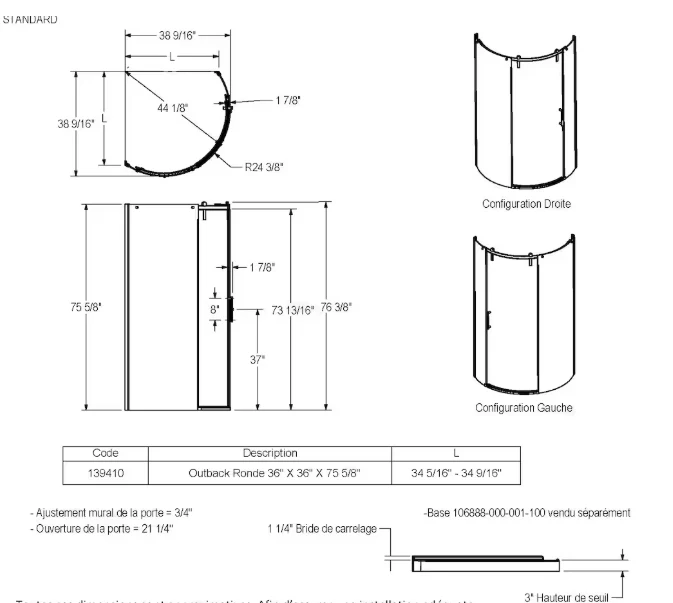 MAAX Outback Round 36W x 36L x 75.6H Frameless Sliding Shower Door, Right Hand Opening in Chrome & Clear Glass (New) - Image 5