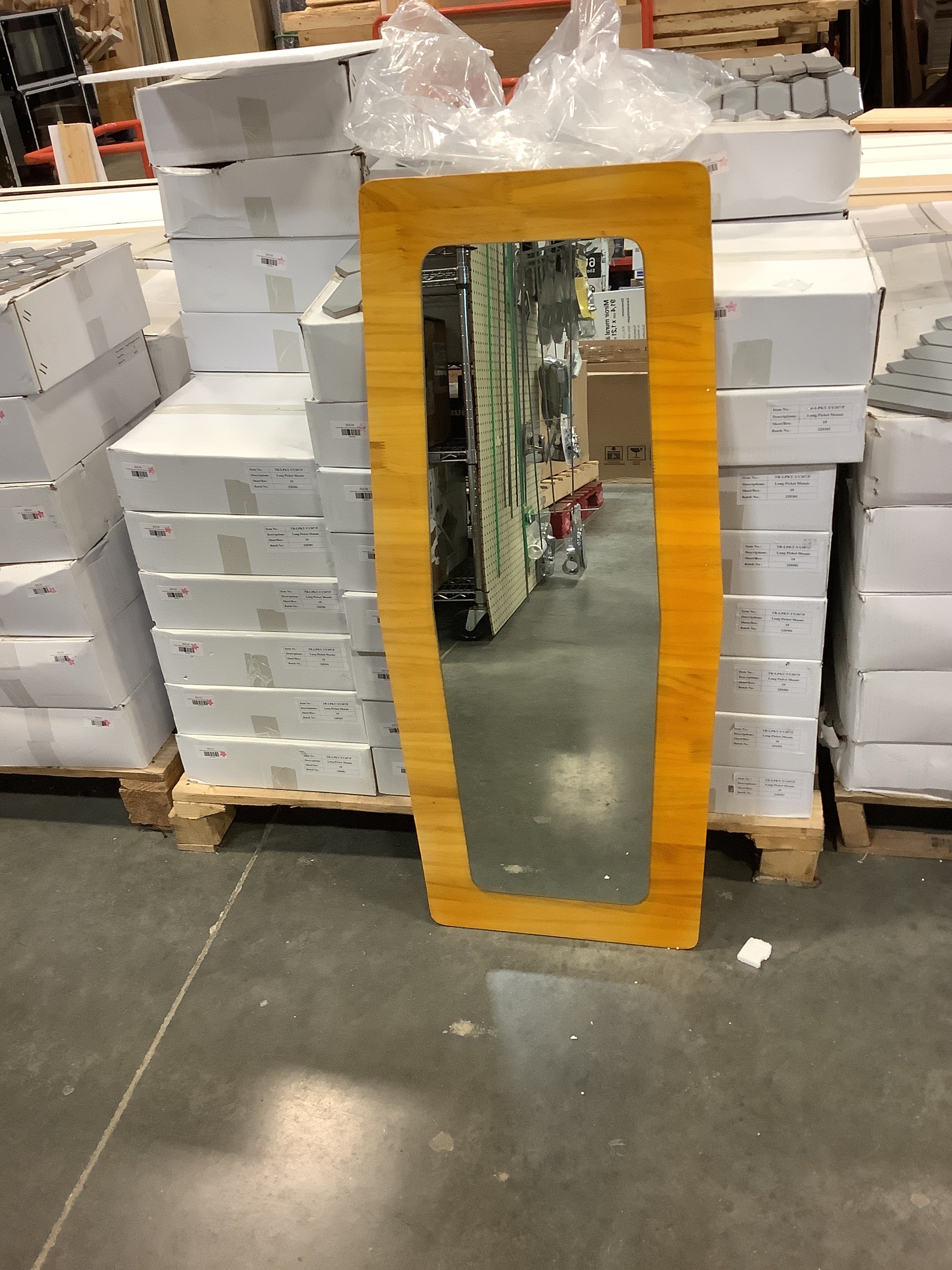 MIRRORIZE Brown Wood Framed Irregular Rectangle Decorative Full-Length Mirror (18 X 42) - Image 3