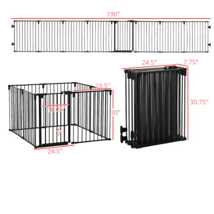 PawHut 30" Pet Safety Gate 8-Panel Playpen Fireplace Christmas Tree Fence (New) - Image 3