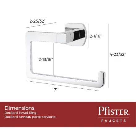 Pfister Deckard Polished Chrome Towel Ring, Modern Bathroom Hardware/Bathroom Accessory (New) - Image 3
