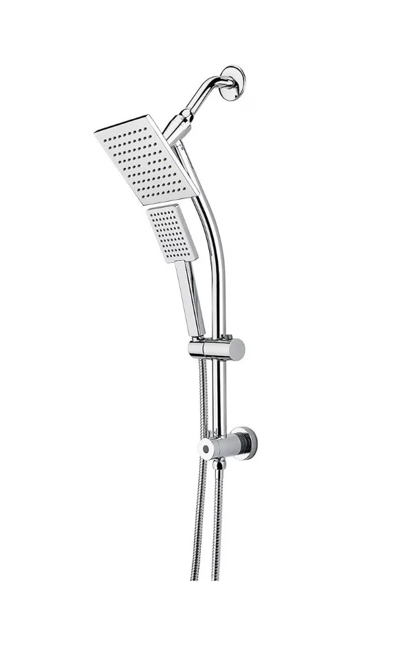 Pfister Modern 6-Inch Square Wall Mount Rain Shower Head with Slide Bar and Hand Shower in Chrome (Hose Incl.)