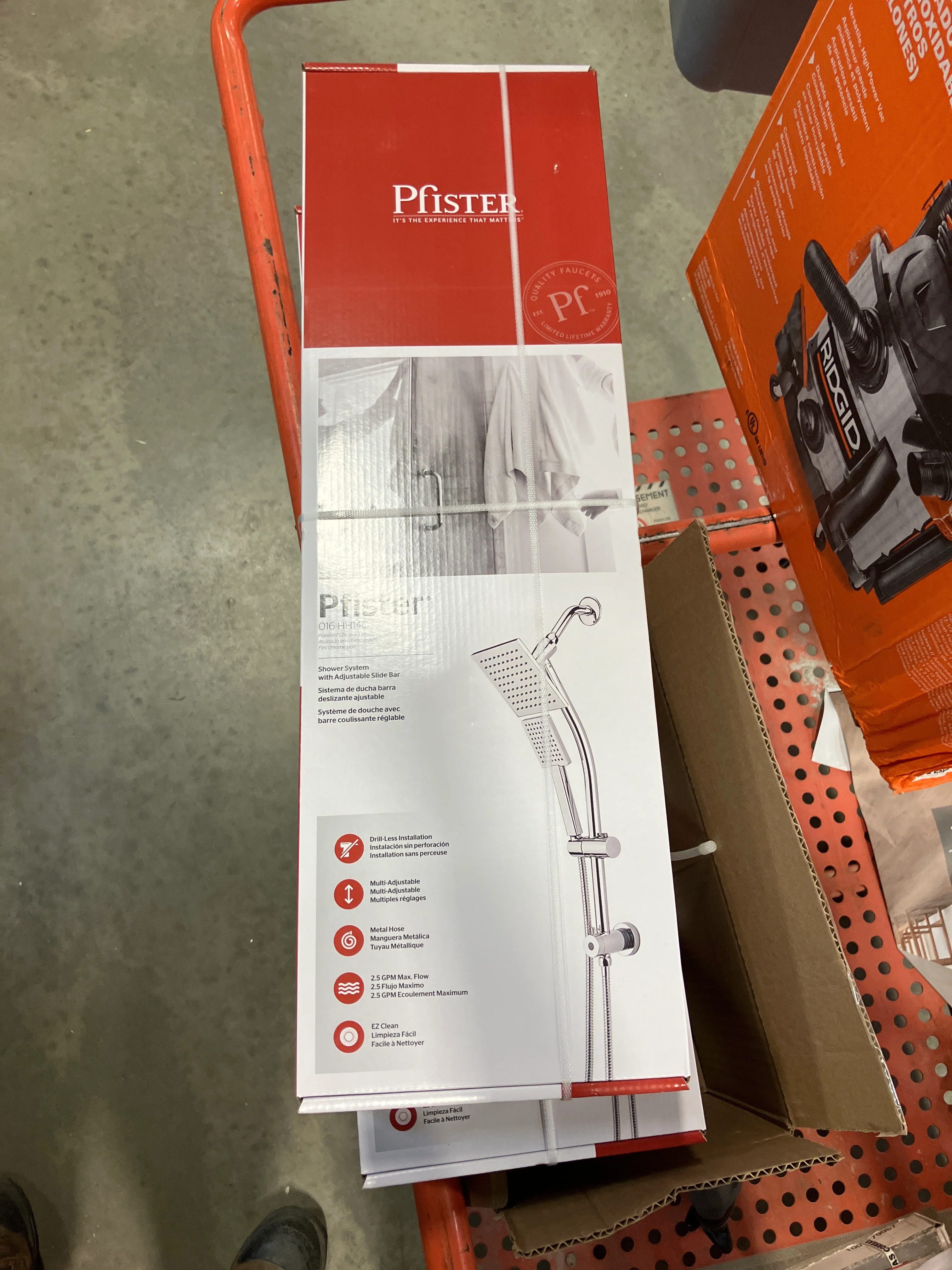 Pfister Modern 6-Inch Square Wall Mount Rain Shower Head with Slide Bar and Hand Shower in Chrome (Hose Incl.) - Image 2