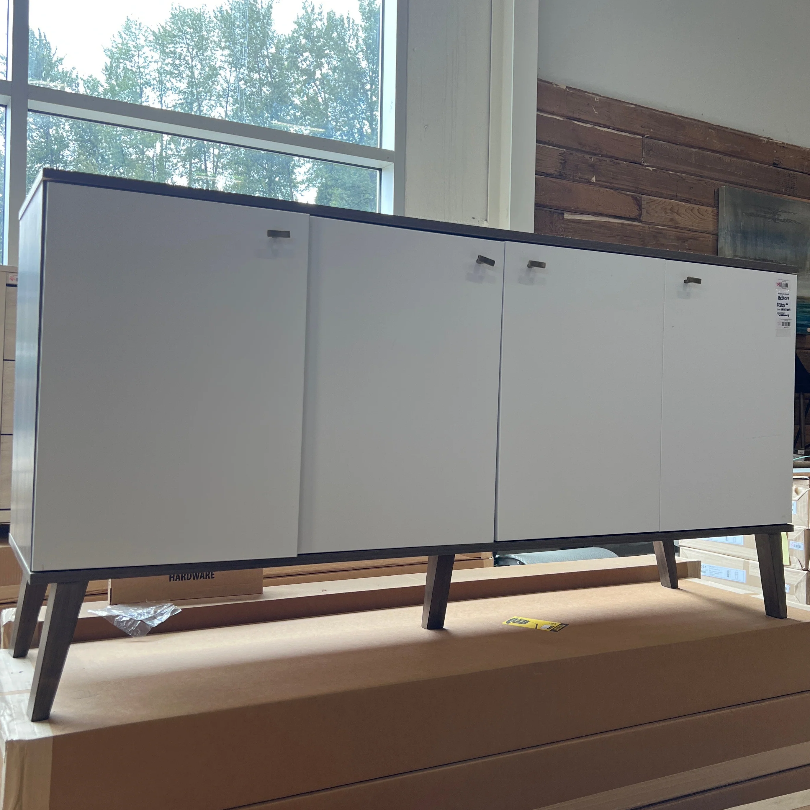 Prepack- Drifted Grey/White Pine 4-Door Sideboard (new) - Image 3