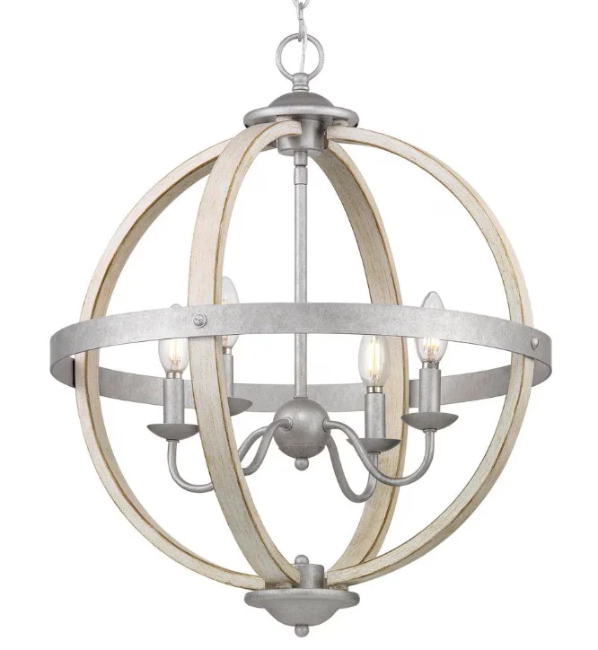 Progress Lighting Keowee 4-Light Artisan Iron Farmhouse Globe Candle-Style Chandelier with Elm Wood Accents - Image 4