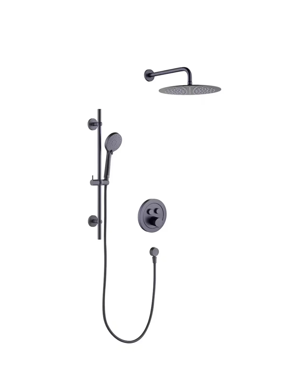 Roan 12 in. Round 1-Spray & 4 in. 3-Spray Raincan Shower System with Slide Bar Kit in Matte Black, Valve Included (new)