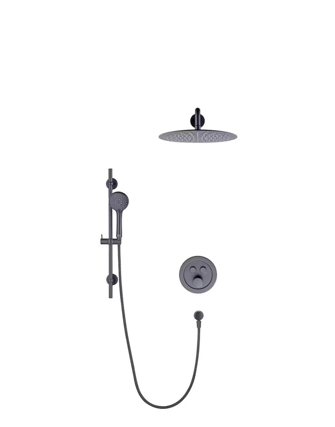 Roan 12 in. Round 1-Spray & 4 in. 3-Spray Raincan Shower System with Slide Bar Kit in Matte Black, Valve Included (new) - Image 2