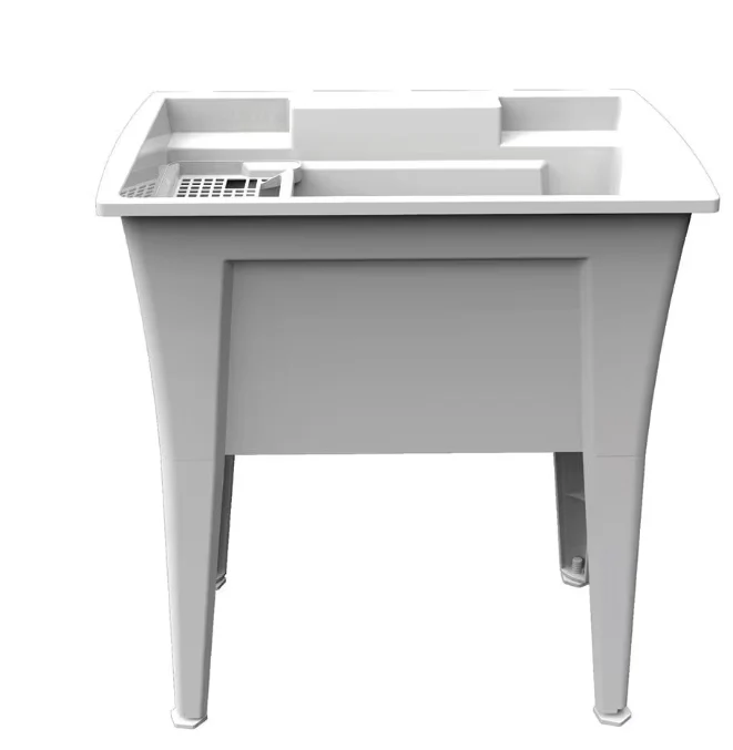 RuggedTub Extra Heavy-Duty 32-inch White Laundry Tub with Two Integrated Bottle Holders