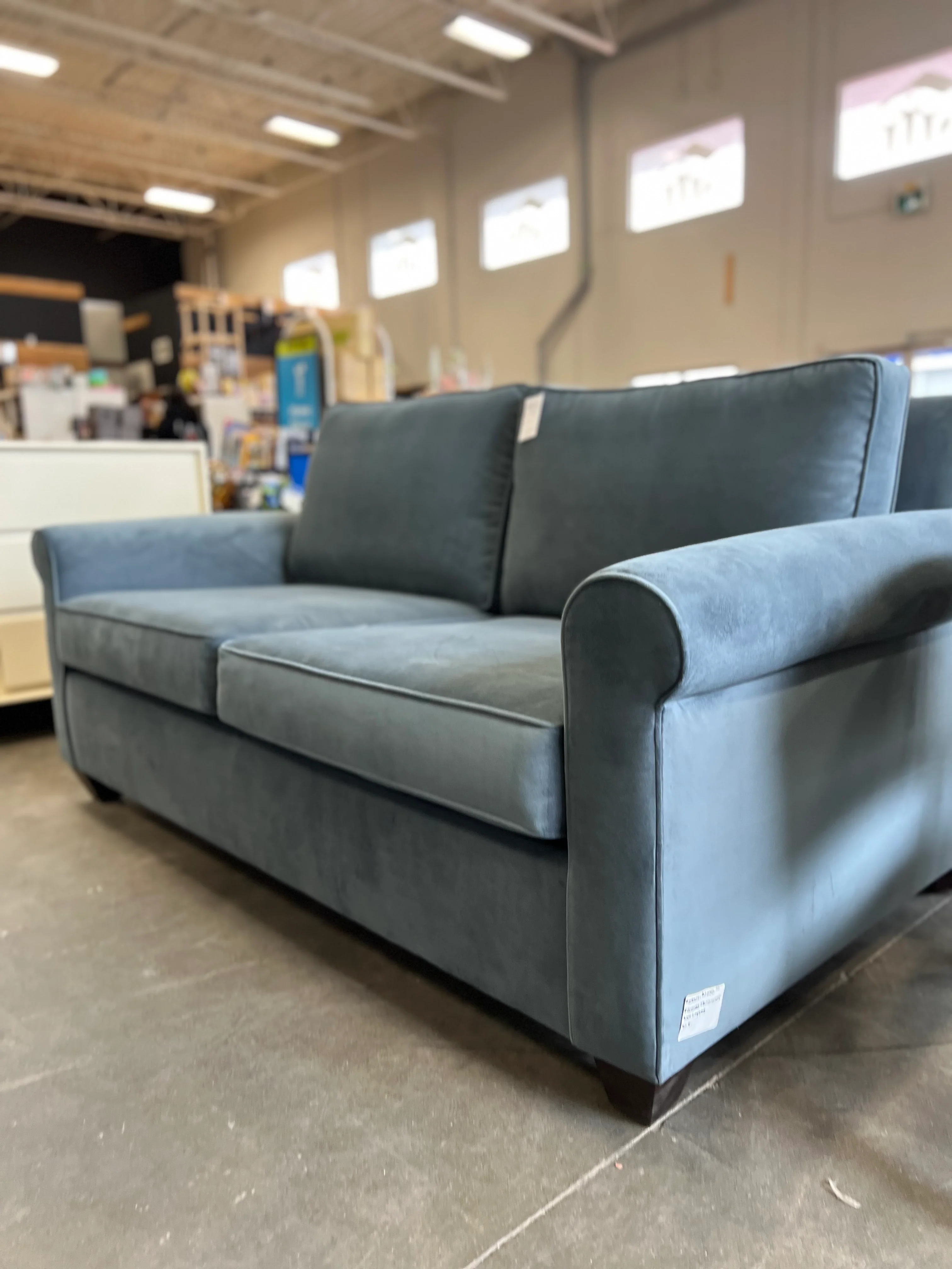 Slate Blue Velvet Sofa - Image 3