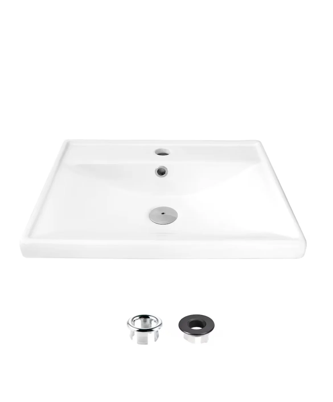 Stylish 20 1/4 inch Rectangular Top Mount Porcelain Bathroom Sink with Two Overflow Finishes included (new)