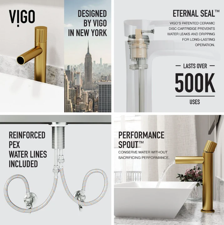 VIGO Ashford Single Hole Single-Handle Vessel Bathroom Faucet in Matte Brushed Gold - Image 4