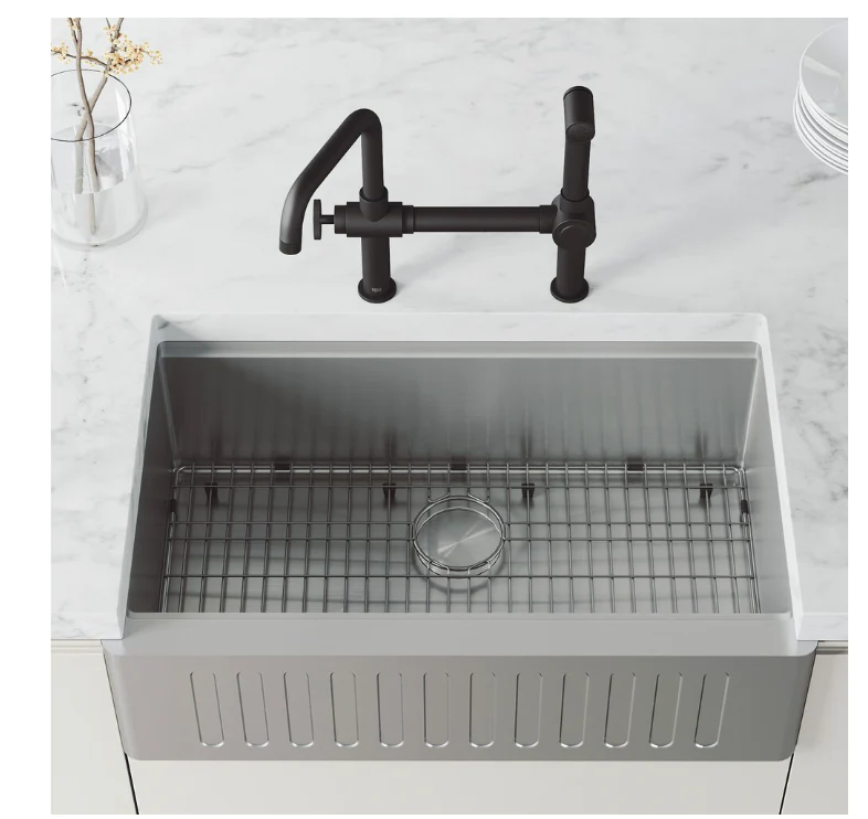VIGO Cass 13 in. Single-Handle High-Arc Widespread Bridge Kitchen Faucet with Pull-Out Sprayer in MB - Image 5