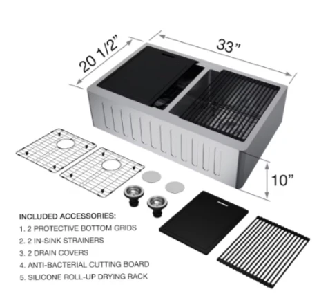 Vigo Double Stainless Steel Farmhouse Sink with Accessories (new) - Image 3