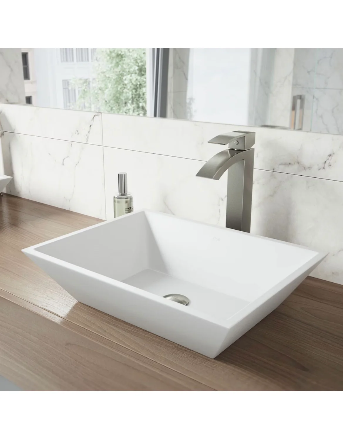 VIGO Vinca 18"L x 14"W x 5"H Modern Matte Stone Rectangular Vessel Bathroom Sink in White (new) - Image 2