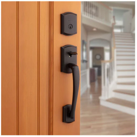 Weiser Prescott x Toluca Venetian Bronze Exterior Door Handle Set/Entry Door Lock with Key (New) - Image 5